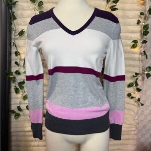 Tommy Hilfiger V-Neck Sweater - Gray, White, Pink, Purple